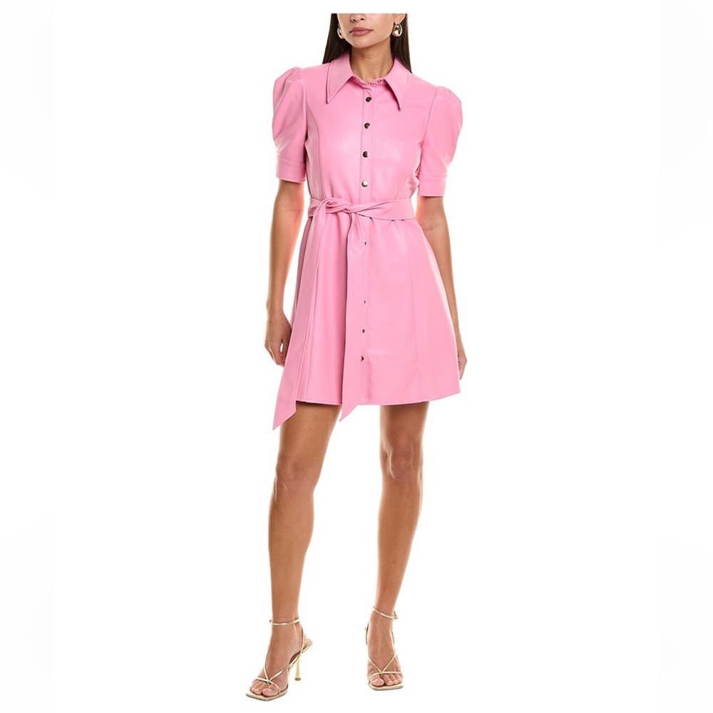 Flora Bea NYC Neir Pink Mini Dress. Faux Leather | Puff Sleeve. Women’s Sz-S EUC